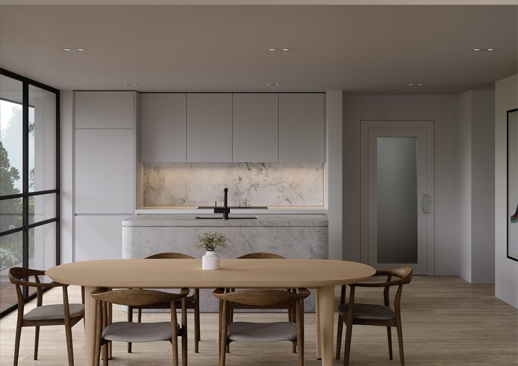 Eltec Volare - Frosted Glass in Grey Kitchen