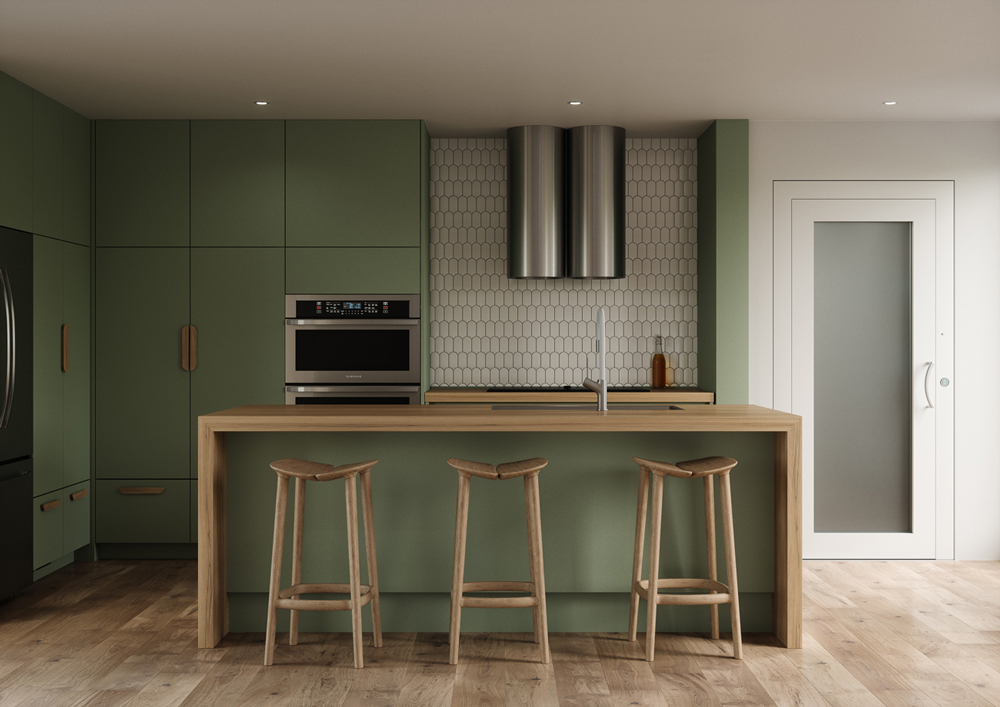 Eltec Volare - Frosted Glass In Green Kitchen